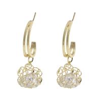 Brass Drop Earring Geometrical Pattern gold color plated for woman & with cubic zirconia & hollow Sold By Pair