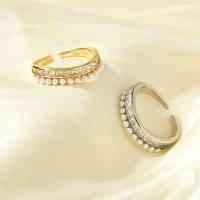 Cubique anneau en laiton Circonia Micro Pave, avec Shell Pearl, bijoux de mode & pavé de micro zircon & pour femme, plus de couleurs à choisir, protéger l'environnement, sans nickel, plomb et cadmium, 21x21mm,17mm, Vendu par PC