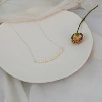 Collier de chaîne en laiton de perles d'eau douce, perle d'eau douce cultivée, avec laiton, bijoux de mode & longueur différente pour le choix & pour femme, blanc, 2-3mm, Vendu par PC