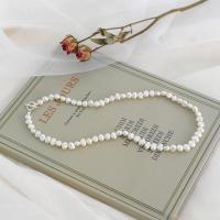 Freshwater Pearl Brass Chain Necklace, Pérolas de água doce, with cobre, joias de moda & comprimento diferente para a escolha & para mulher, branco, 6-7mm, vendido por PC