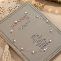 Freshwater Pearl Brass Chain Necklace, Pérolas de água doce, with cobre, joias de moda & comprimento diferente para a escolha & para mulher, branco, 4-5mm, vendido por PC