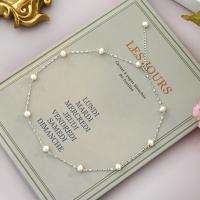 Collier de chaîne en laiton de perles d'eau douce, perle d'eau douce cultivée, avec laiton, avec 4cm chaînes de rallonge, bijoux de mode & pour femme, blanc, 5-5.5mm, Longueur:Environ 39 cm, Vendu par PC