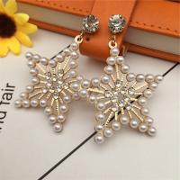 Zinc Alloy Drop Earring with Plastic Pearl gold color plated & fashion jewelry & for woman & with rhinestone & hollow nickel lead & cadmium free 50-80mm Sold By Pair