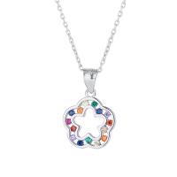 Cubic Zircon Micro Pave 925 Sterling Silver Necklace, with 1.18inch extender chain, Flower, fashion jewelry & different styles for choice & micro pave cubic zirconia & for woman, nickel, lead & cadmium free, 13x15mm, Length:Approx 16.53 Inch, Sold By PC
