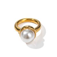 Stainless Steel Finger Ring, 304 Stainless Steel, with Plastic Pearl, 18K gold plated, fashion jewelry & different size for choice & for woman, golden, Sold By PC