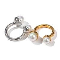 Stainless Steel Finger Ring 304 Stainless Steel with Plastic Pearl Vacuum Ion Plating fashion jewelry & for woman Sold By PC