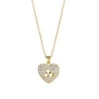 Stainless Steel Jewelry Necklace, 304 Stainless Steel, with 1.97inch extender chain, Heart, Vacuum Plating, fashion jewelry & micro pave cubic zirconia & for woman, golden, 20x16mm, Sold Per Approx 15.75 Inch Strand
