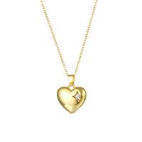 Stainless Steel Jewelry Necklace, 304 Stainless Steel, with 1.97inch extender chain, Heart, Vacuum Plating, fashion jewelry & micro pave cubic zirconia & for woman, golden, 20x15mm, Sold Per Approx 15.75 Inch Strand