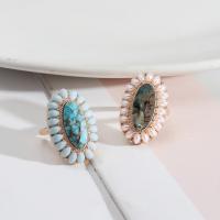 Cink Alloy Finger Ring, s tirkiz & Abalone Shell, pozlaćen, modni nakit & za žene, nikal, olovo i kadmij besplatno, 30x20mm, Prodano By PC