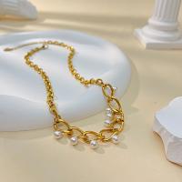 Edelstahl Schmuck Halskette, 304 Edelstahl, mit Kunststoff Perlen, mit Verlängerungskettchen von 60mm, handgemacht, Modeschmuck & für Frau, Goldfarbe, frei von Nickel, Blei & Kadmium, Länge:ca. 395 Millimeter, verkauft von PC