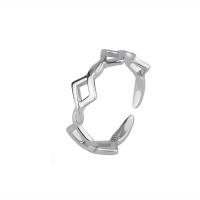 925 Sterling Silver Cuff Finger Ring, Geometrical Pattern, platinum plated, adjustable & for woman & hollow, 6mm, Sold By PC