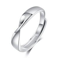 925 Sterling Silver Cuff Finger Ring platinum plated adjustable & for woman 4mm Sold By PC
