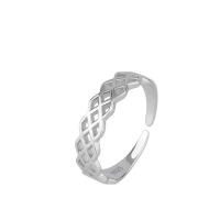 925 Sterling Silver Cuff Finger Ring Geometrical Pattern platinum plated adjustable & for woman & hollow 5mm Sold By PC