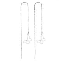 925 Sterling Silver Thread Through Earrings, Butterfly, platinum plated, for woman & hollow, 10x100mm, Sold By Pair