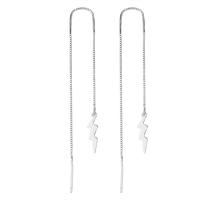 925 Sterling Silver Thread Through Earrings, Lightning Symbol, platinum plated, fashion jewelry & for woman, 3x100mm, Sold By Pair