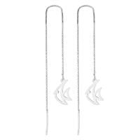 925 Sterling Silver Thread Through Earrings, Fish, platinum plated, fashion jewelry & for woman & hollow, 7x100mm, Sold By Pair