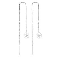 925 Sterling Silver Thread Through Earrings, Moon and Star, platinum plated, fashion jewelry & for woman, 8x100mm, Sold By Pair