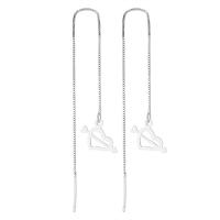 925 Sterling Silver Thread Through Earrings, Heart, platinum plated, fashion jewelry & for woman & hollow, 13x100mm, Sold By Pair