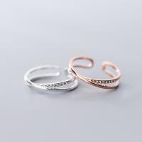 925 de prata esterlina Cuff Ring Finger, banhado, ajustável & para mulher & com strass, Mais cores pare escolha, 4.5mm, 1.4mm, tamanho:6-8, vendido por PC
