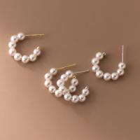 925 Sterling Silver Stud Earring with Plastic Pearl plated fashion jewelry & for woman 17mm Sold By Pair