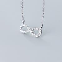925 Sterling Silver Necklace, Infinity, for woman & with rhinestone & hollow, 15x7.5mm, Length:Approx 16.1-17.5 Inch, Sold By PC