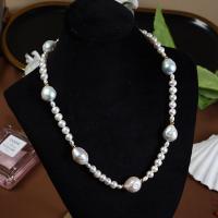 Collier de chaîne en laiton de perles d'eau douce, Edison-Pearl, avec laiton, Plaqué or 18K, bijoux de mode & pour femme, blanc, 3-4mm,6-7mm,12-13mm, Longueur:Environ 43 cm, Vendu par PC