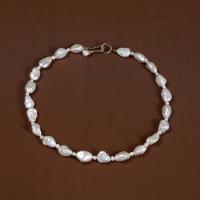 Freshwater Pearl Brass Chain Necklace, Pérolas de água doce, with cobre, 18K banhado a ouro, joias de moda & para mulher, branco, 3-4mm,9-10mm, comprimento Aprox 40 cm, vendido por PC