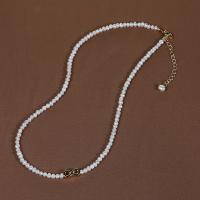 Freshwater Pearl Brass Chain Necklace, Pérolas de água doce, with cobre, with 5cm extender chain, 18K banhado a ouro, joias de moda & para mulher, branco, 3-4mm, comprimento Aprox 38 cm, vendido por PC