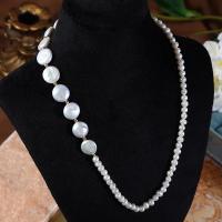 Freshwater Pearl Brass Necklace with Brass Flat Round 18K gold plated fashion jewelry & for woman white 4-5mm 11-12mm Length Approx 43 cm Sold By PC