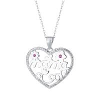 Cubic Zircon Micro Pave 925 Sterling Silver Necklace, with 1.18inch extender chain, Heart, fashion jewelry & different styles for choice & micro pave cubic zirconia & for woman, nickel, lead & cadmium free, 24x21.5mm, Length:Approx 16.53 Inch, Sold By PC