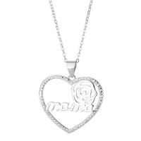 Cubic Zircon Micro Pave 925 Sterling Silver Necklace, with 1.18inch extender chain, Heart, fashion jewelry & different styles for choice & micro pave cubic zirconia & for woman, nickel, lead & cadmium free, 24x22.5mm, Length:Approx 16.53 Inch, Sold By PC