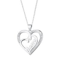 Cubic Zircon Micro Pave 925 Sterling Silver Necklace, with 1.18inch extender chain, Heart, fashion jewelry & different styles for choice & micro pave cubic zirconia & for woman, nickel, lead & cadmium free, 24.5x24mm, Length:Approx 16.53 Inch, Sold By PC