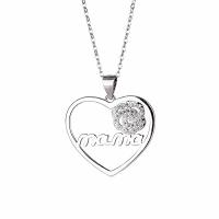 Cubic Zircon Micro Pave 925 Sterling Silver Necklace, with 1.18inch extender chain, Heart, fashion jewelry & different styles for choice & micro pave cubic zirconia & for woman, nickel, lead & cadmium free, 24.3x26.4mm, Length:Approx 16.53 Inch, Sold By PC