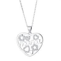 Cubic Zircon Micro Pave 925 Sterling Silver Necklace, with 1.18inch extender chain, Heart, fashion jewelry & different styles for choice & micro pave cubic zirconia & for woman, nickel, lead & cadmium free, 24.5x22mm, Length:Approx 16.53 Inch, Sold By PC