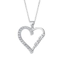 Cubic Zircon Micro Pave 925 Sterling Silver Necklace, with 1.18inch extender chain, Heart, fashion jewelry & different styles for choice & micro pave cubic zirconia & for woman, nickel, lead & cadmium free, 24.5x24.5mm, Length:Approx 16.53 Inch, Sold By PC