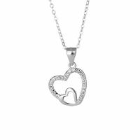 Cubic Zircon Micro Pave 925 Sterling Silver Necklace, with 1.18inch extender chain, Heart, fashion jewelry & different styles for choice & micro pave cubic zirconia & for woman, nickel, lead & cadmium free, 13.3x20.3mm, Length:Approx 16.53 Inch, Sold By PC