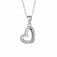 Cubic Zircon Micro Pave 925 Sterling Silver Necklace, with 1.18inch extender chain, Heart, fashion jewelry & different styles for choice & micro pave cubic zirconia & for woman, nickel, lead & cadmium free, 11.3x19.4mm, Length:Approx 16.53 Inch, Sold By PC