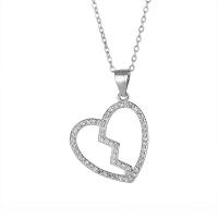 Cubic Zircon Micro Pave 925 Sterling Silver Necklace, with 1.18inch extender chain, Heart, fashion jewelry & different styles for choice & micro pave cubic zirconia & for woman, nickel, lead & cadmium free, 26x20.5mm, Length:Approx 16.53 Inch, Sold By PC