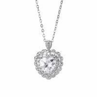 Cubic Zircon Micro Pave 925 Sterling Silver Necklace, with 1.18inch extender chain, Heart, fashion jewelry & different styles for choice & micro pave cubic zirconia & for woman, nickel, lead & cadmium free, 14x19mm, Length:Approx 16.53 Inch, Sold By PC