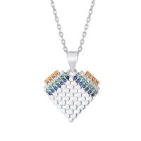 Cubic Zircon Micro Pave 925 Sterling Silver Necklace, with 1.18inch extender chain, Heart, fashion jewelry & different styles for choice & micro pave cubic zirconia & for woman, nickel, lead & cadmium free, 16x16mm, Length:Approx 16.53 Inch, Sold By PC
