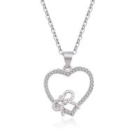 Cubic Zircon Micro Pave 925 Sterling Silver Necklace, with 1.18inch extender chain, Heart, fashion jewelry & different styles for choice & micro pave cubic zirconia & for woman, nickel, lead & cadmium free, 17x19.5mm, Length:Approx 16.53 Inch, Sold By PC