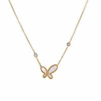 Stainless Steel Jewelry Necklace, 304 Stainless Steel, with Shell, with 1.97inch extender chain, Butterfly, plated, fashion jewelry & for woman & with rhinestone, golden, 17x17mm, Sold Per Approx 16.54 Inch Strand
