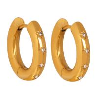 Boucle d'oreille Acier Titane, Plaqué or 18K, bijoux de mode & pavé de micro zircon & pour femme, doré, 20x19mm, Vendu par paire