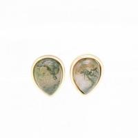 Zinc Alloy Stud Earring with Moss Agate plated fashion jewelry & for woman nickel lead & cadmium free 10mm Sold By Pair