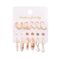 Zinc Alloy Stud Earring with Plastic Pearl nine pieces & for woman & with rhinestone nickel lead & cadmium free Sold By Set