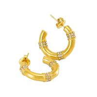 Stainless Steel Stud Earrings, 304 Stainless Steel, 18K gold plated, fashion jewelry & for woman & with rhinestone, golden, 21mm, Sold By Pair