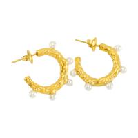 Edelstahl Ohrringe, 304 Edelstahl, mit Kunststoff Perlen, 18K vergoldet, Modeschmuck & für Frau, goldfarben, 24mm, verkauft von Paar