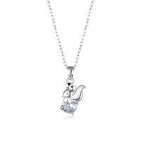 Stainless Steel Jewelry Necklace, 304 Stainless Steel, with Cubic Zirconia & Brass, with 1.97inch extender chain, Squirrel, fashion jewelry & for woman, silver color, 22x9mm, Sold Per Approx 15.75 Inch Strand
