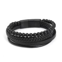 PU Leather Bracelet, with Natural Stone & 304 Stainless Steel, vintage & different materials for choice & for man, black, Length:21.5 cm, Sold By PC