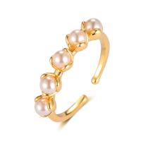 Messing Manchet Finger Ring, met Plastic Pearl, gold plated, DIY & verschillende stijlen voor de keuze & micro pave zirconia & hol, meer kleuren voor de keuze, nikkel, lood en cadmium vrij, 17~21mm, Verkocht door PC